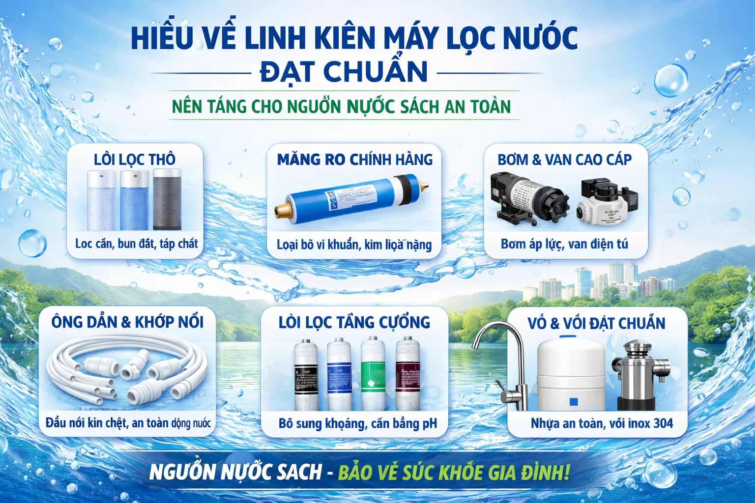 HIỂU VỀ LINH KIỆN MÁY LỌC NƯỚC ĐẠT CHUẨN – NỀN TẢNG CHO NGUỒN NƯỚC SẠCH AN TOÀN